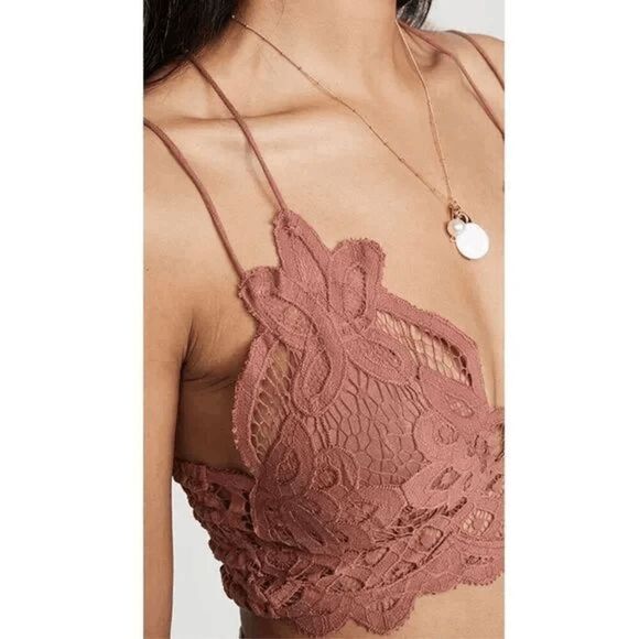 Free People One Adella Dusty Rose Pink Mauve Crochet Bralette Medium - Picture 8 of 8